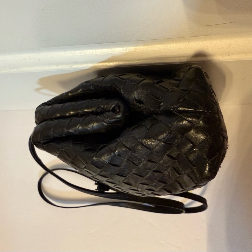 MEYERS USA CROSSBODY BAG BLACK LEATHER WOVEN BASKET WEAVE VINTAGE KISSLOCK HINGE - Picture 7 of 16